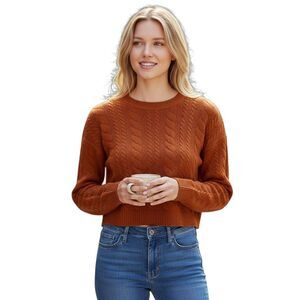 DEREK HEART BURNT ORANGE CROPPED SWEATER SZ.S EUC.